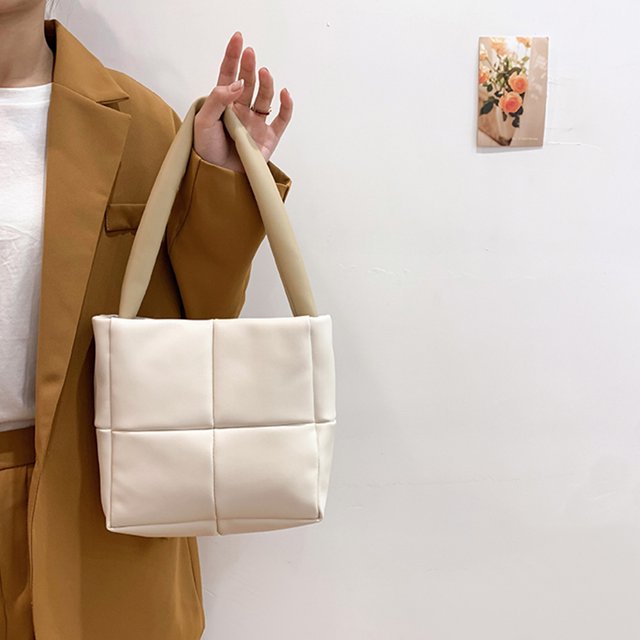 Bolso Con Asa Superior Bolso de hombro con entramado de color sólido para mujer pequeño acolchado de algodón para axilas