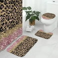 4 Pcs Leopard Print Shower Curtain Set with NonSlip Rugs, Toilet Lid