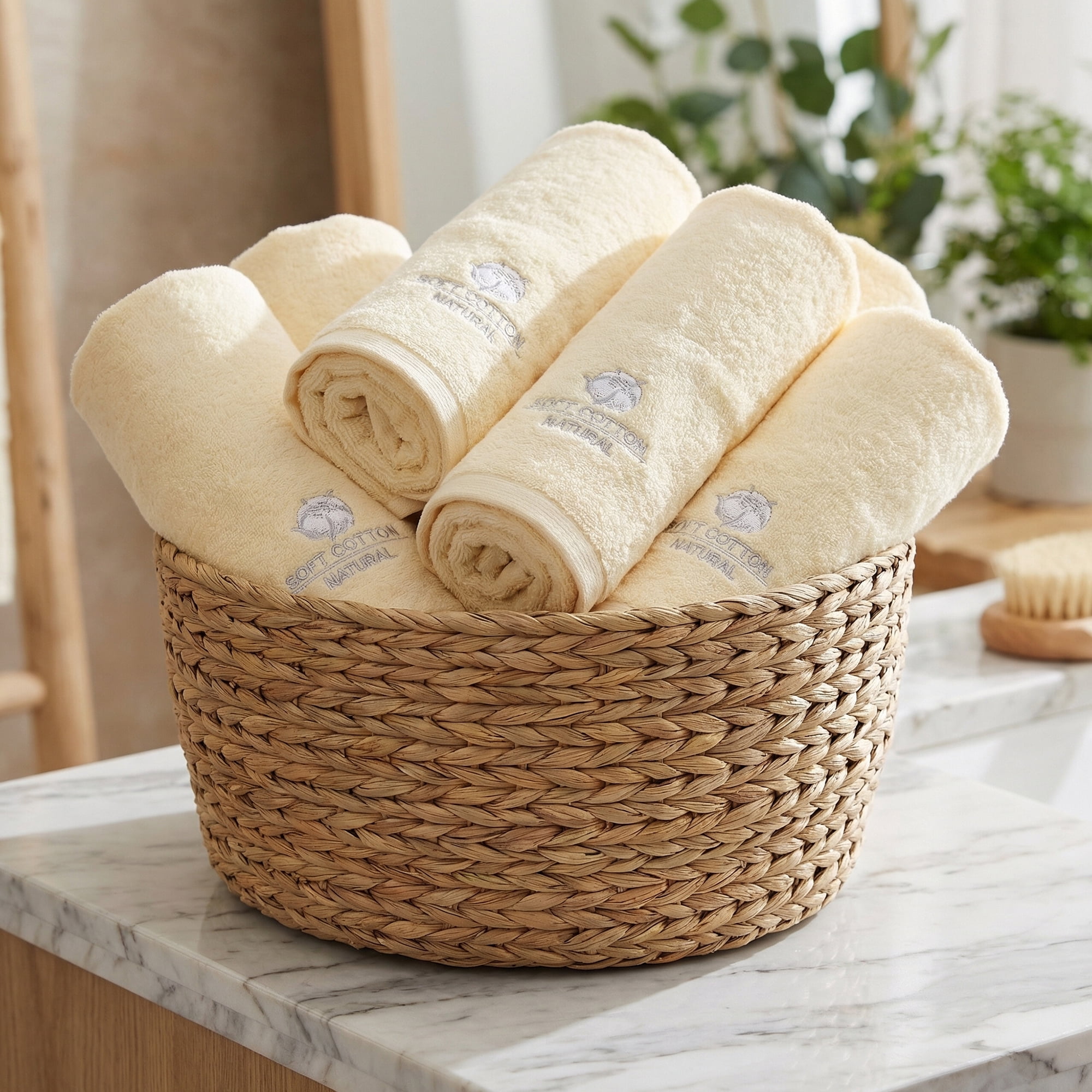 Unique Bargains Ultra Soft Cotton Hand Towel with Cute Embroidery Beige 1pc
