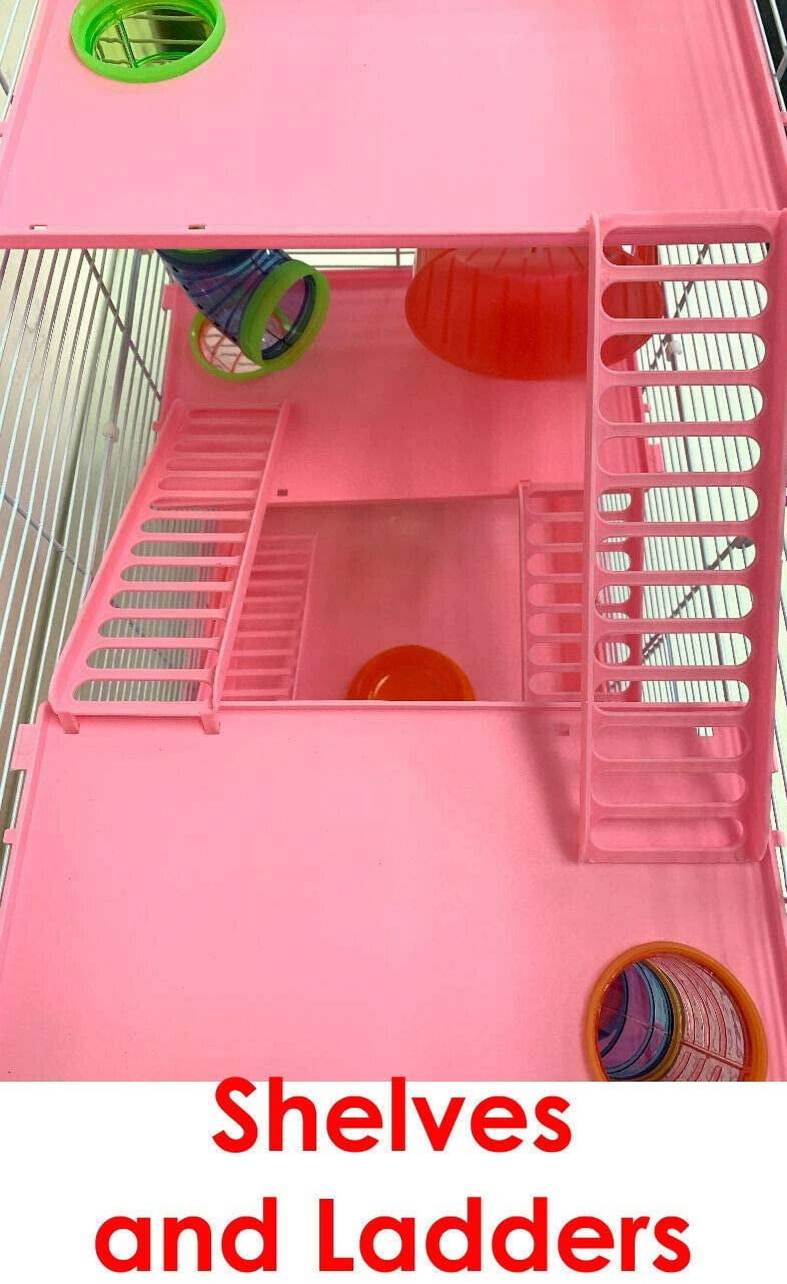 Pink Large Multi-Level Hamster Critter Palace With Play Tube Mouse Habitat Home Rodent Gerbil House Mice Rat Wire Animal Cage