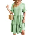 thumbnail image 2 of Gustave V Neck Short Sleeve Summer Dress for Women Ruffle Swiss Dot Mini Dresses Casual Boho A Line Flowy Sundress for Wedding Guest Christmas Party "Green, XL", 2 of 7