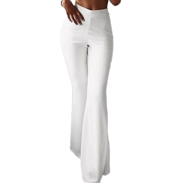 MAWCLOS Women Bottoms High Waist Yoga Pants Bootcut Leggings Bootleg  Workout Flare Trousers White XL