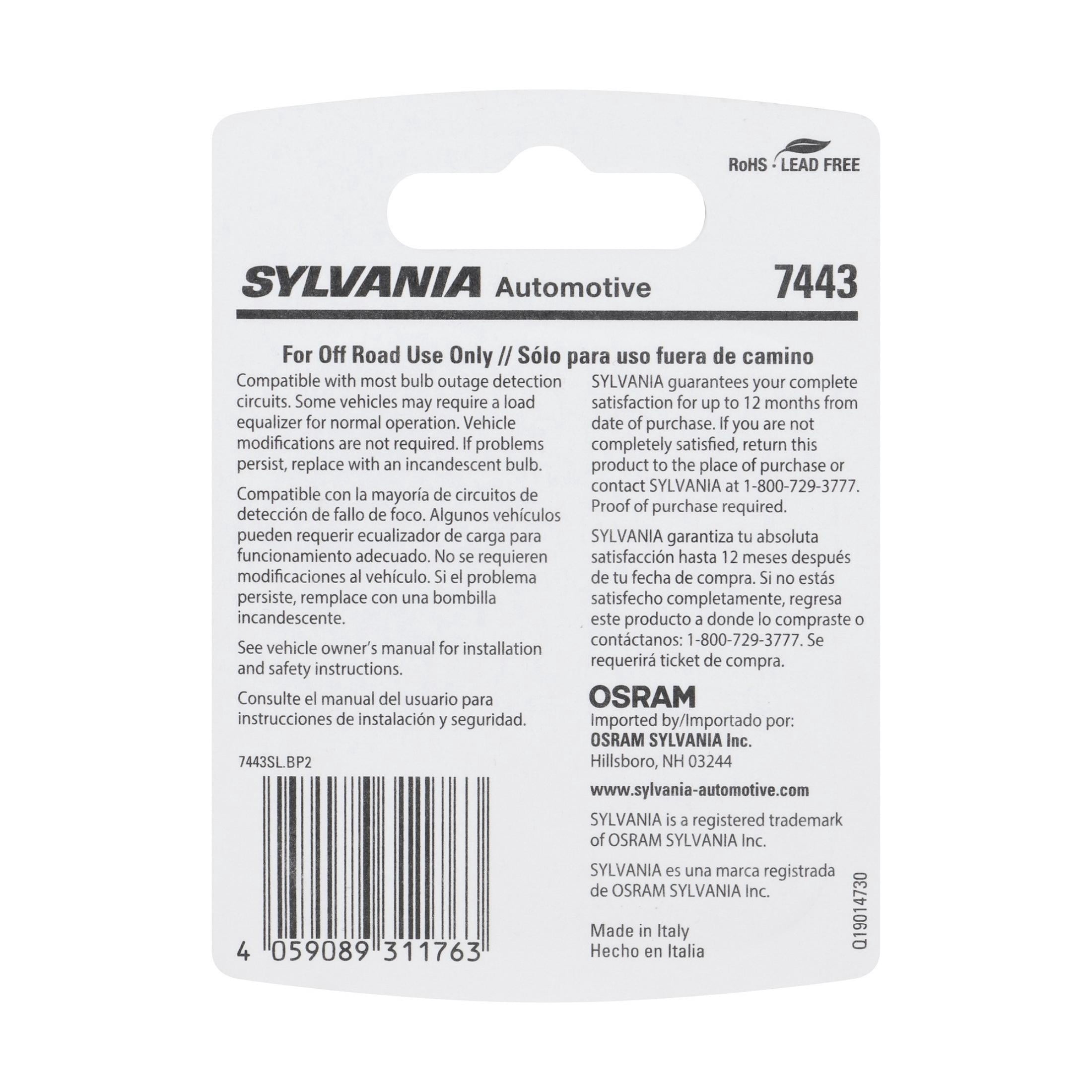 Sylvania 7443 White SYL LED Mini Bulb, Pack of 2