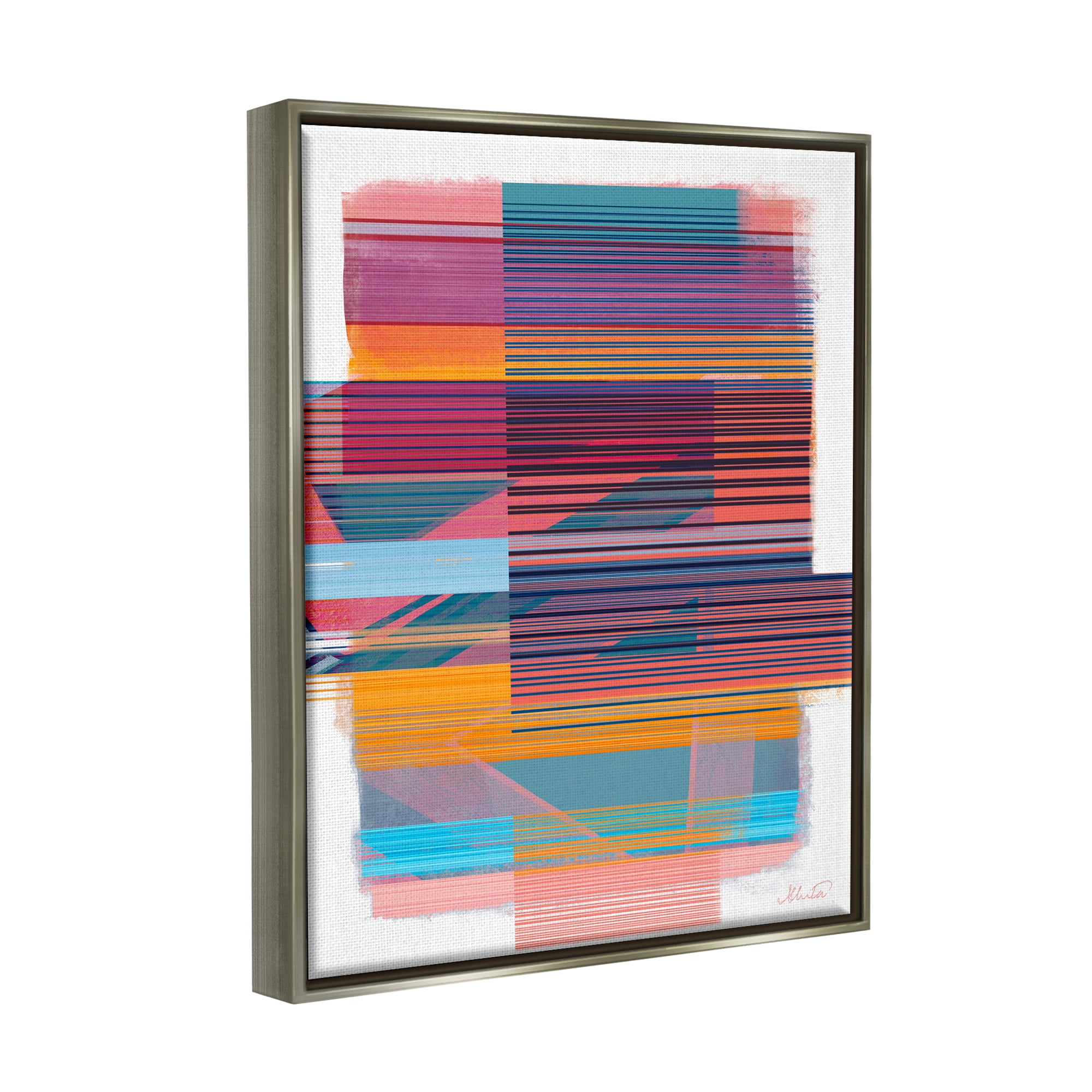 Stupell Industries Contemporary Lines Abstract Abstract Painting Gray Floater Framed Canvas Art Print Wall Art, 25 x 31