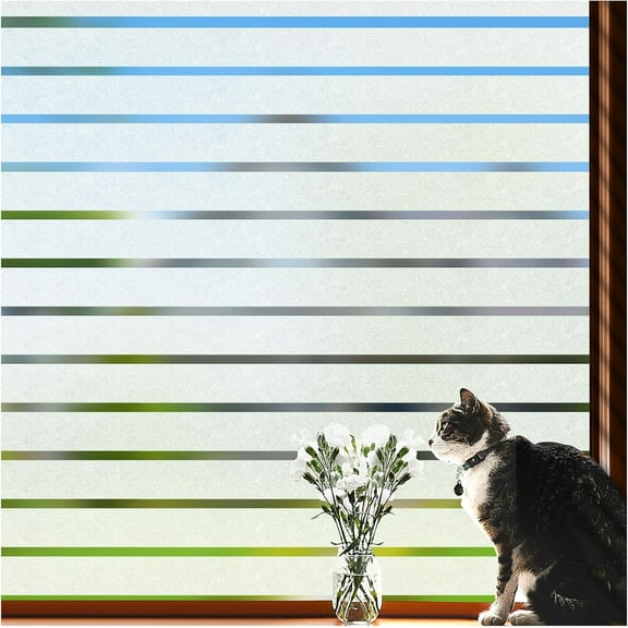 Window Privacy Film Tutuviw UV Protection Static Window Film Window Frosting Cling for Glass Non Adhesive Static Cling Front Door Covring Anti-UV Reeded Blinds Sticker(Striped Pattern,17.5 x 78.7 in)