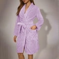 thumbnail image 2 of Htigea Towel Robe for Women Fleece Short Bathrobe Soft Plush Warm Shower Wrap Robes Ladies Nightgown with Pockets Purple,L, 2 of 5