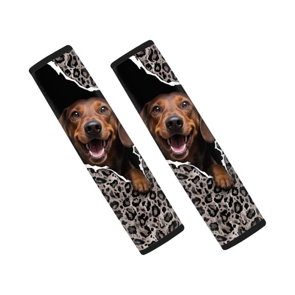 Chririnla Seat Belt Shoulder Pad Easy Install Car Seat Belt Pads Polyester Thick, Suitable for Vehicle SUV, Dachshund Leopard Print
