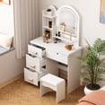 thumbnail image 6 of Eonox Makeup Vanity Desk with LED Lighted Mirror, Vanity Table with 4 Drawers & Open Shelves, Contemporary Dressing Table Set with Stool for Bedroom, 6 of 7