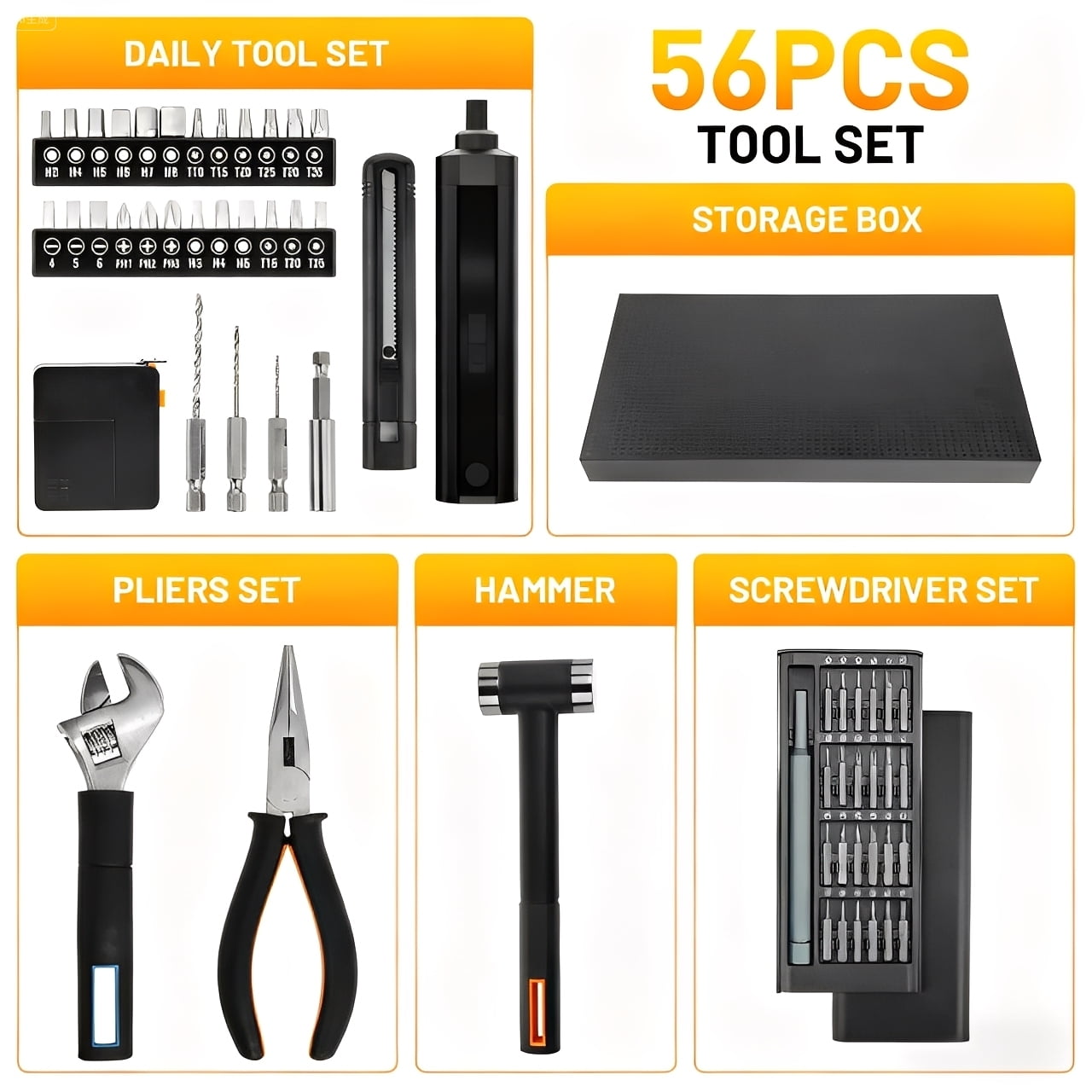 STORGENER 56-Piece Tool Kit,Basic Home Repair Tool Set,Precision Screwdriver Set,General Household Hand Tool Kit Small Tool Kit,Office & College Repairs