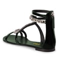 thumbnail image 4 of FSJ Women Classic Round Open Toe Sandals Thin Strap Studded S Metal Chain Flats Ankle Strap Back Zipper Casual Summer Shoes Size 8 Green, 4 of 4