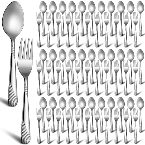 300 Piece Forks and Spoons Silverware for 150 - Stainless Steel Flatware Cutlery Set, Heavy Duty Metal for Dinner, Restaurant, Home - Mirror Polished, Dishwasher Safe