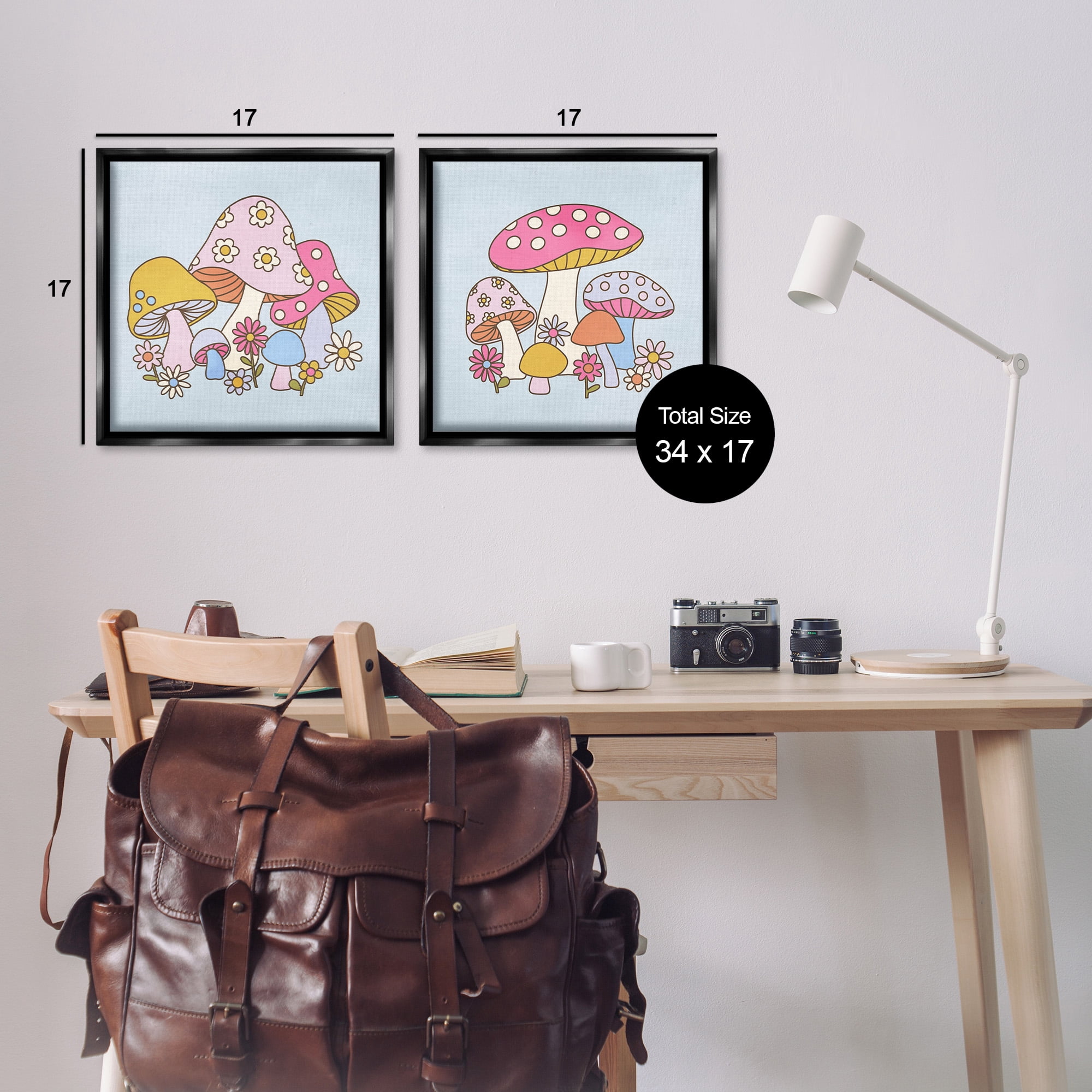 Stupell Industries Groovy Floral Mushrooms Botanical & Floral Painting Black Floater Framed Canvas Art Print Wall Art, 18 x 18, Set of 2