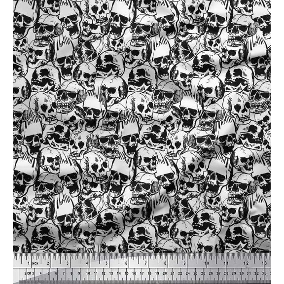 Soimoi Cotton Duck Fabric Horror Skull Halloween Print Fabric by The Yard 42 Inch Wide