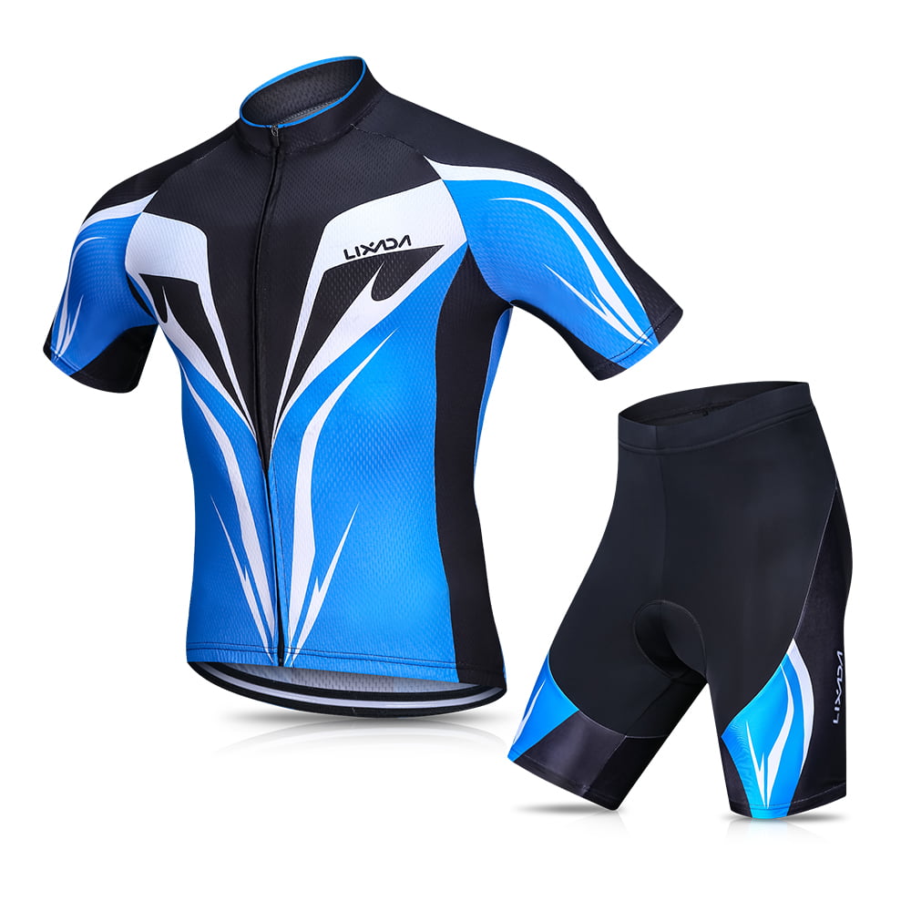 Mens Short Sleeve Cycling Jersey Padded Shorts Quick-Dry Breathable Bicycle Suit 