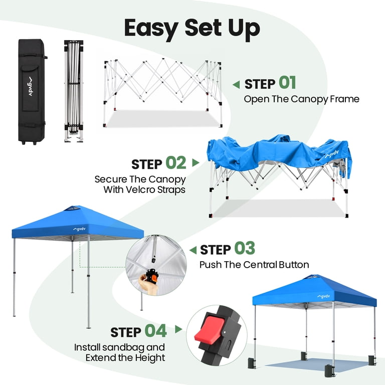 GVDV Canopy Tent, 10x10 Pop up Canopy Outdoor Shade with Wheeled