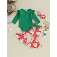 thumbnail image 3 of Baby Girls Christmas Outfit, 3 6 12 18M Long Sleeve Romper with Santa Print Flare Pants and Headband Clothing Set, 3 of 10