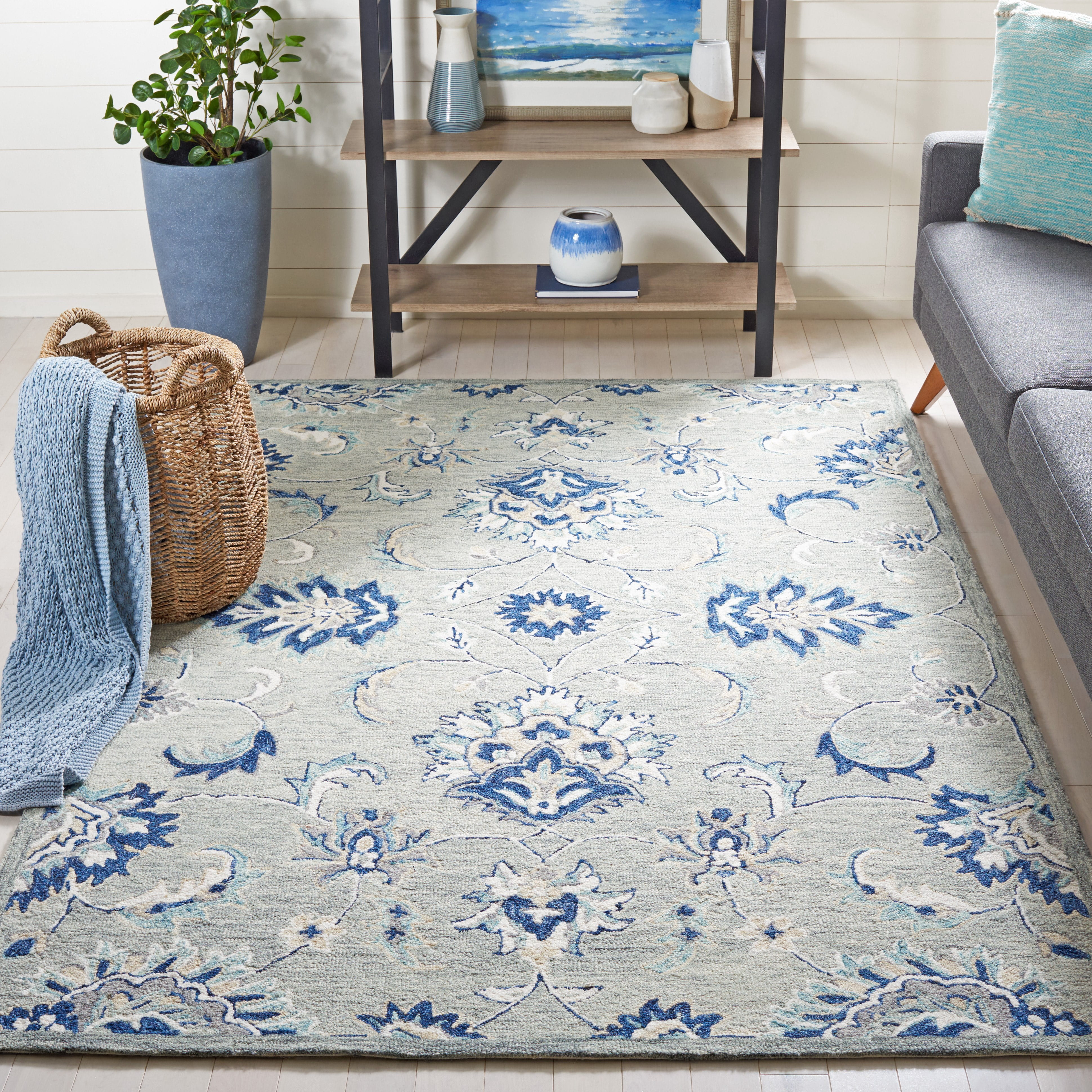 SAFAVIEH Micro-Loop Donnchad Medallion Area Rug, Grey/Blue, 8' x 10'