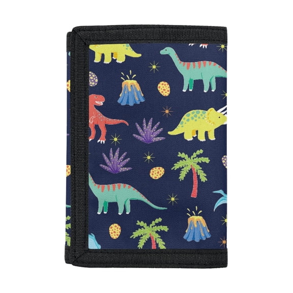 Chririnla Children's Wallet Dinosaur Lightweight Trifold Card Wallet for Outdoor, Polyester Zippered Kids Trifold Wallet