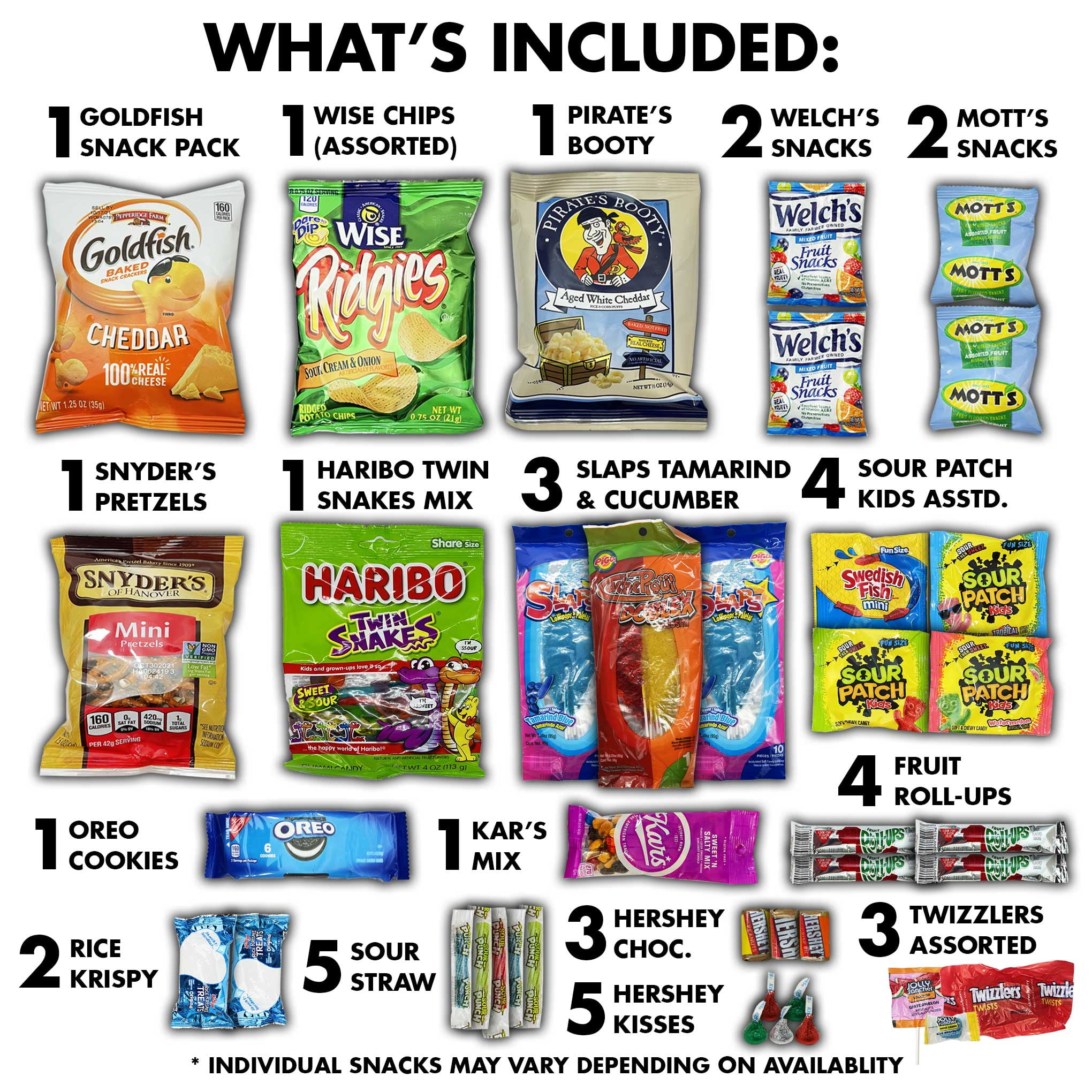 Fun Flavors Box Favorite Sweet and Salty Snack Care Package - 40 Snacks Variety Pack of Candy, Chips, Gummies, Retro Gift Box