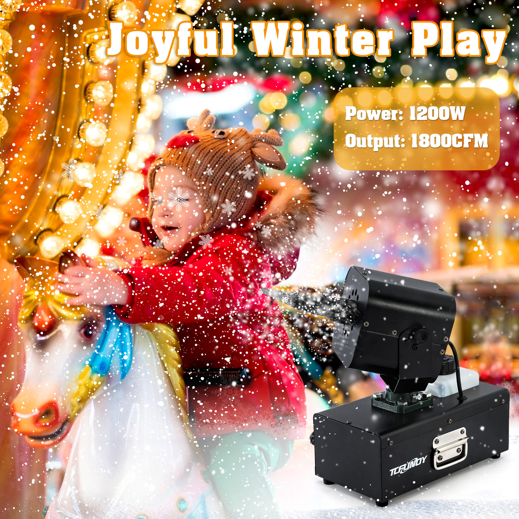 TCFUNDY 1200W Oscillating Snow Machine w/ Remote and Wired Control, Ideal for Christmas Parties and Events
