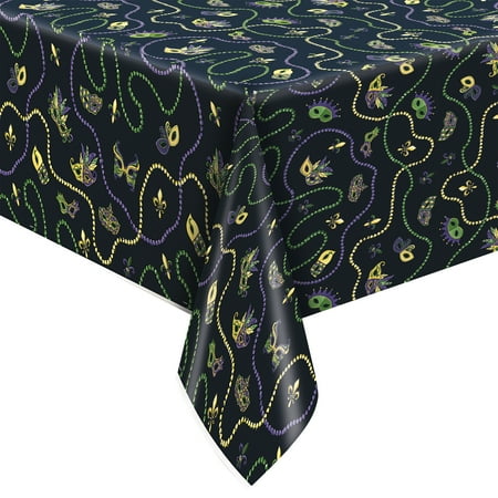 Fat Tuesday Mardi Gras Party Plastic Tablecloth, 84 in x 54 in