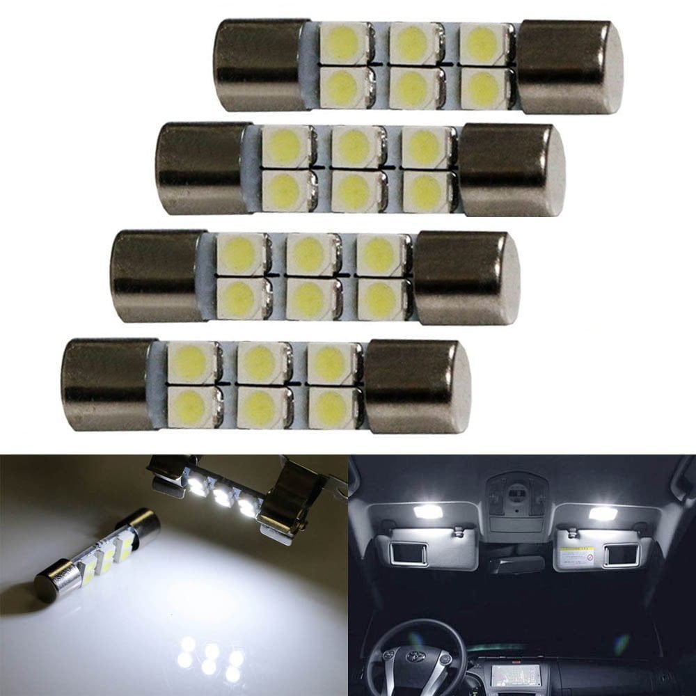 Ijdmtoy 4pc White 6 Smd 29mm 6614 Led Replacement Bulbs For Car Sun Visor Flips Vanity Mirror Lights Walmart Com Walmart Com