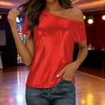 thumbnail image 1 of TaTaai Women's Stretch Knit Rib Top Off-Shoulder Design Short Sleeve Reflective Foil Detail Multi-Color Night Out Party T-Shirt Gift, 1 of 7
