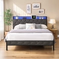thumbnail image 2 of Hassch Full Size Upholstered Platform Bed with LED Lights and Charging Station, Bed Frame with Storage Headboard, Metal Slats Support, No Box Spring Needed, Gray, 2 of 11