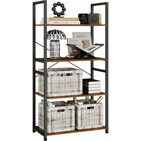 Book Shelf, Adjustable 4-Tier Tall Bookshelf, Wooden Bookcase Shelves for Bedroom, Living Room, Display Shelf for Home, Office, Kitchen, Standing Shelving Unit Storage Organizer BC-BR-4