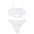 thumbnail image 4 of WREESH Womens Bikini Set S Solid Color Bandage Two Piece Push-Up Pad Swimsuit Beachwear Set Beach Bathing Suit White, 4 of 5