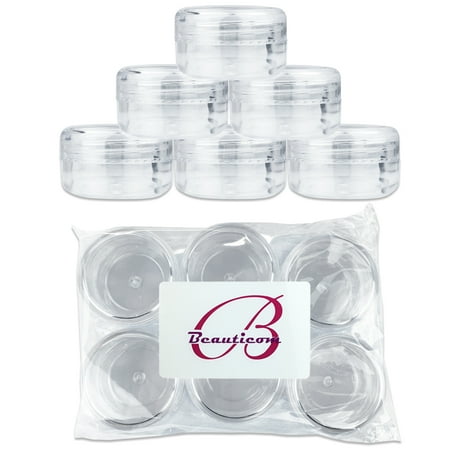 Jaw Accessory Attachment - Beauticom 6 Pieces High Quality 15 Gram 15 ml (0.5 oz) Clear Round Plastic Makeup Cosmetic Travel Sample Jars with Clear Lids