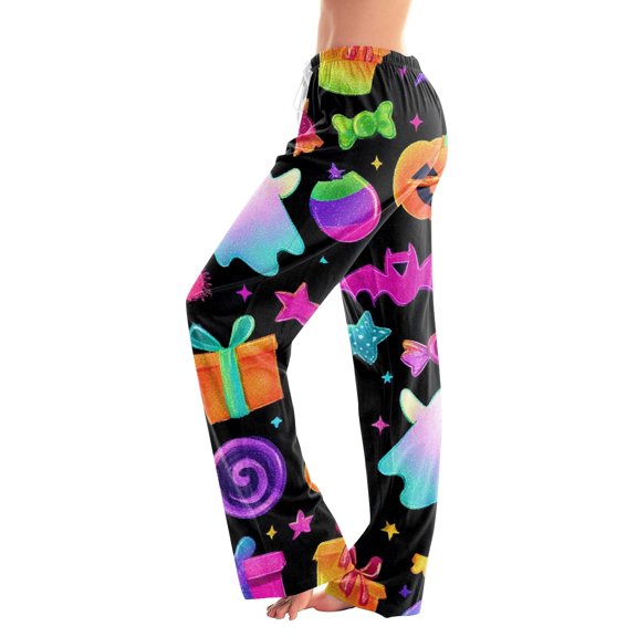 KDDYLITQ Pajamas for Women Halloween Skeleton Elastic Waist Stretchy Soft Drawstring Trousers Lightweight Skull Halloween Pj Pants Multicolor L