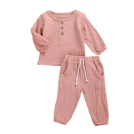

TFFR Newborn Infant Baby Cotton Pajamas Set Long Sleeve T-Shirt Top Drawstring Long Pants Playwear