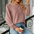 thumbnail image 4 of Baberdicy Womens Tops Women's Long Sleeve T Shirt Fashion Crew Neck Tops Solid Color Casual Blouses Plus Size Tops for Women Hot Pink, 4 of 7