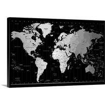 Great Big Canvas "World Timezone map" by Michael Tompsett Silver Black and White Wrapped Canvas Print Wall Artwork