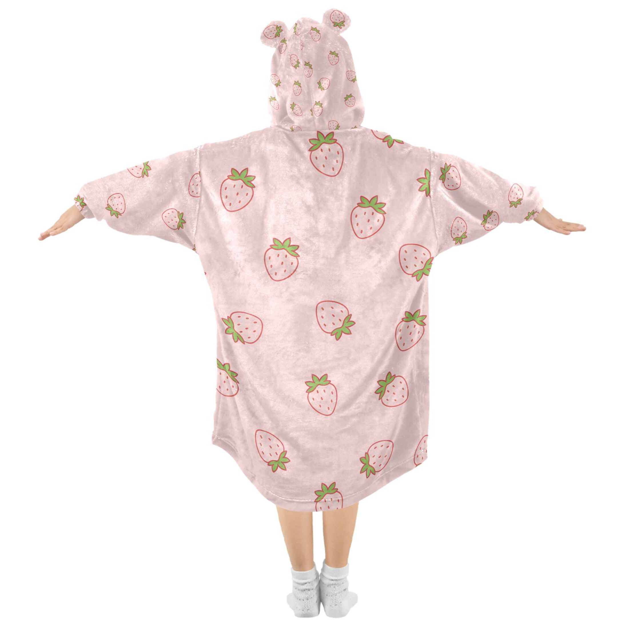 joogoo Wearable Blanket Hoodie Cute Strawberry Pink for Flannel Sherpa Pocket 3-14 YR L