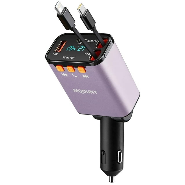 Cargador retráctil para coche MQOUNY 5 en 1, rápido, 60 W, Bluetooth 5.3