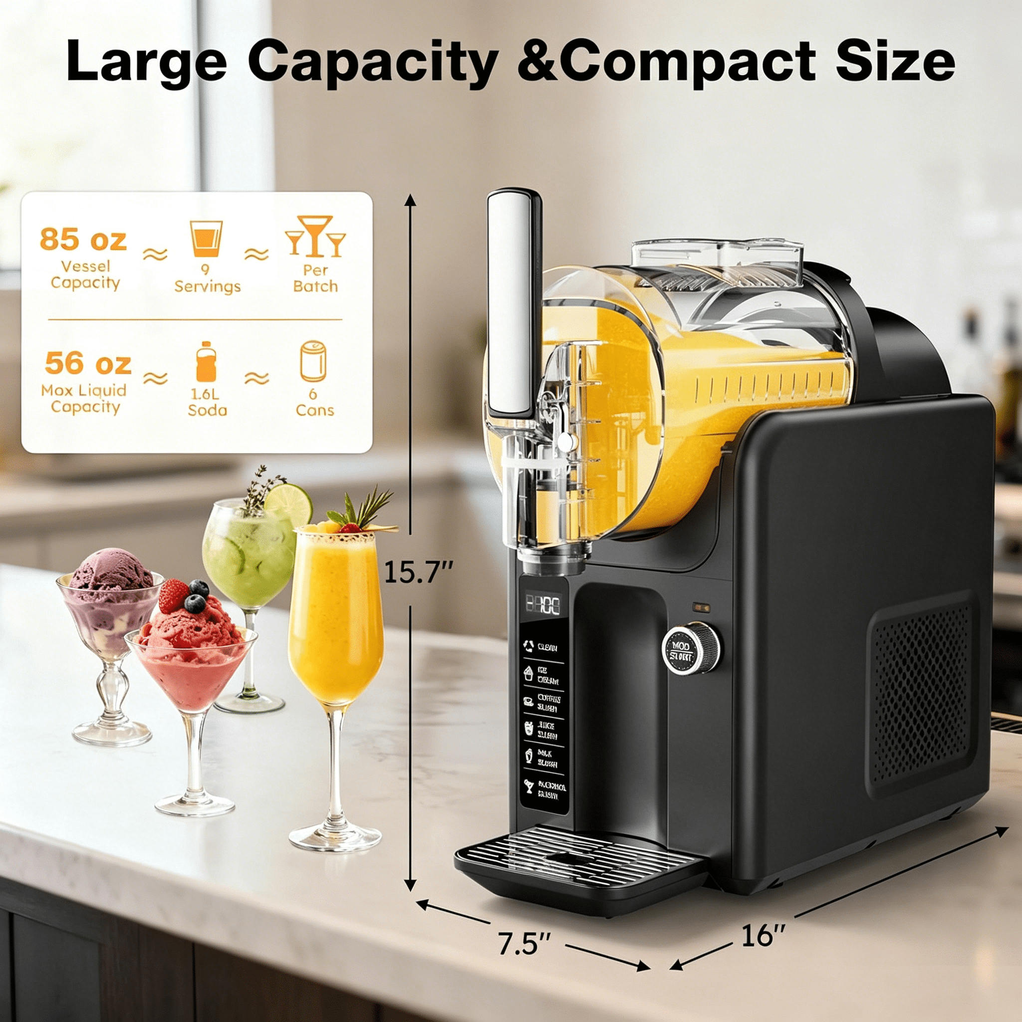 XUTUMM Slushy Machine for Home, No Ice Needed - 85oz Frozen Drink & Ice Cream Maker with 5 Presets, Auto Clean, Quiet
