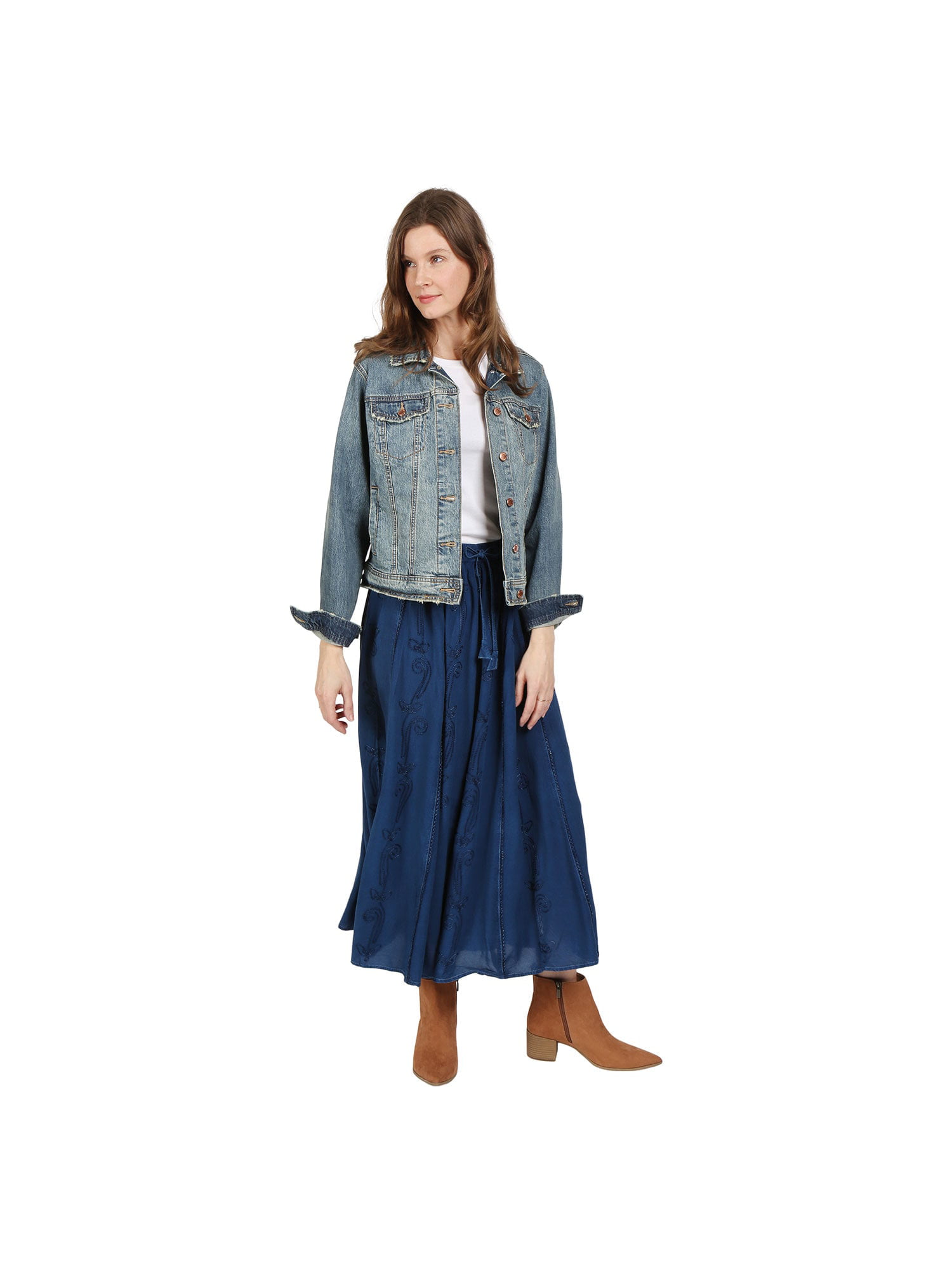 Women's Classic Distressed Cotton Denim Button Up Oversized Long Jean Jacket  (Dark Blue, S) - Walmart.com