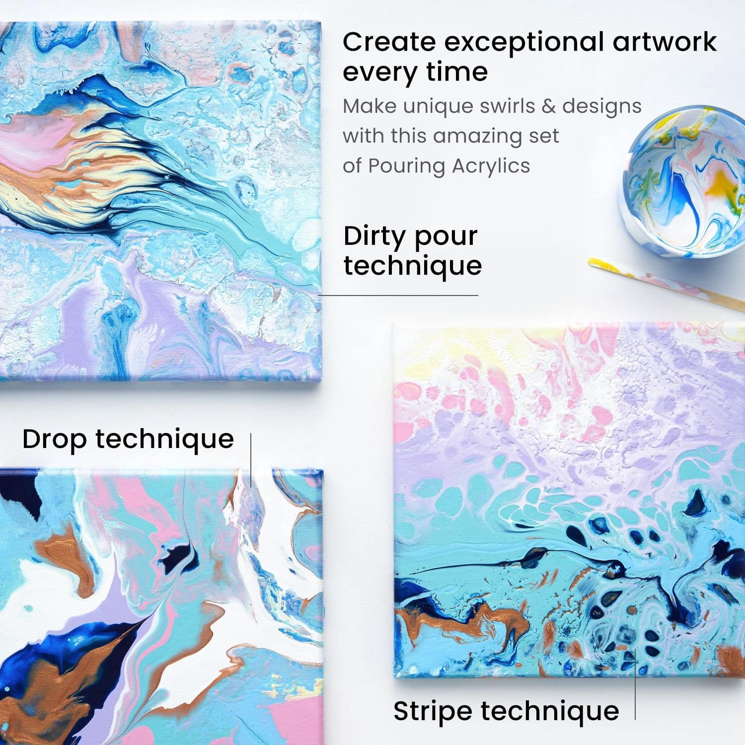 Arteza Acrylic Pouring Paint Kit, 4 oz Bottles Set, Pastel Colors - 8 Pack