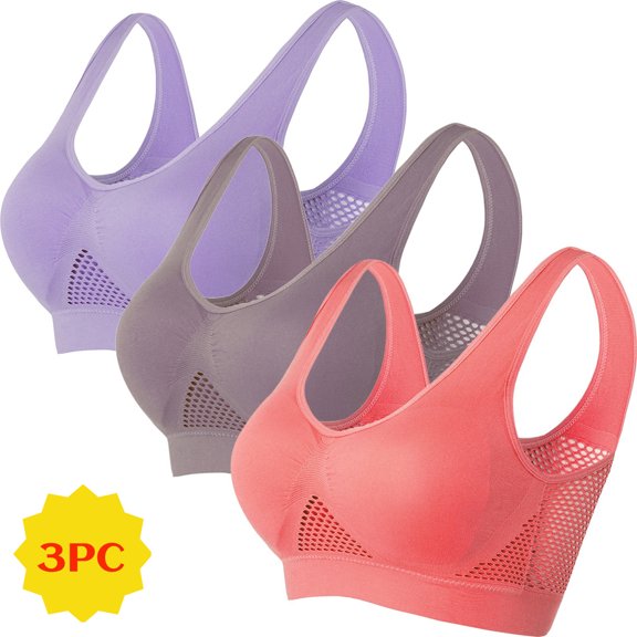 3 Pack Wireless Bras for Women High Support Sports Bra Plus Size Full Cup Seamless Bra Comfortable Everyday Bras Multipack