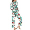 thumbnail image 3 of Riecok Pajama Sets for Women Long Sleeve Santa Claus Printed Tops and Wide Leg Pant Holiday Cozy Nightwear Outfits, 3 of 3