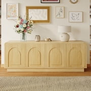 Bestier Modern TV Stand for TVs up to 70,Push-To-Open Door,Media Console Cabinet with 4 Arched Doors and Curved Corners, Entertainment Center with Adjustable Shelves and Cable Management,Natural Oak