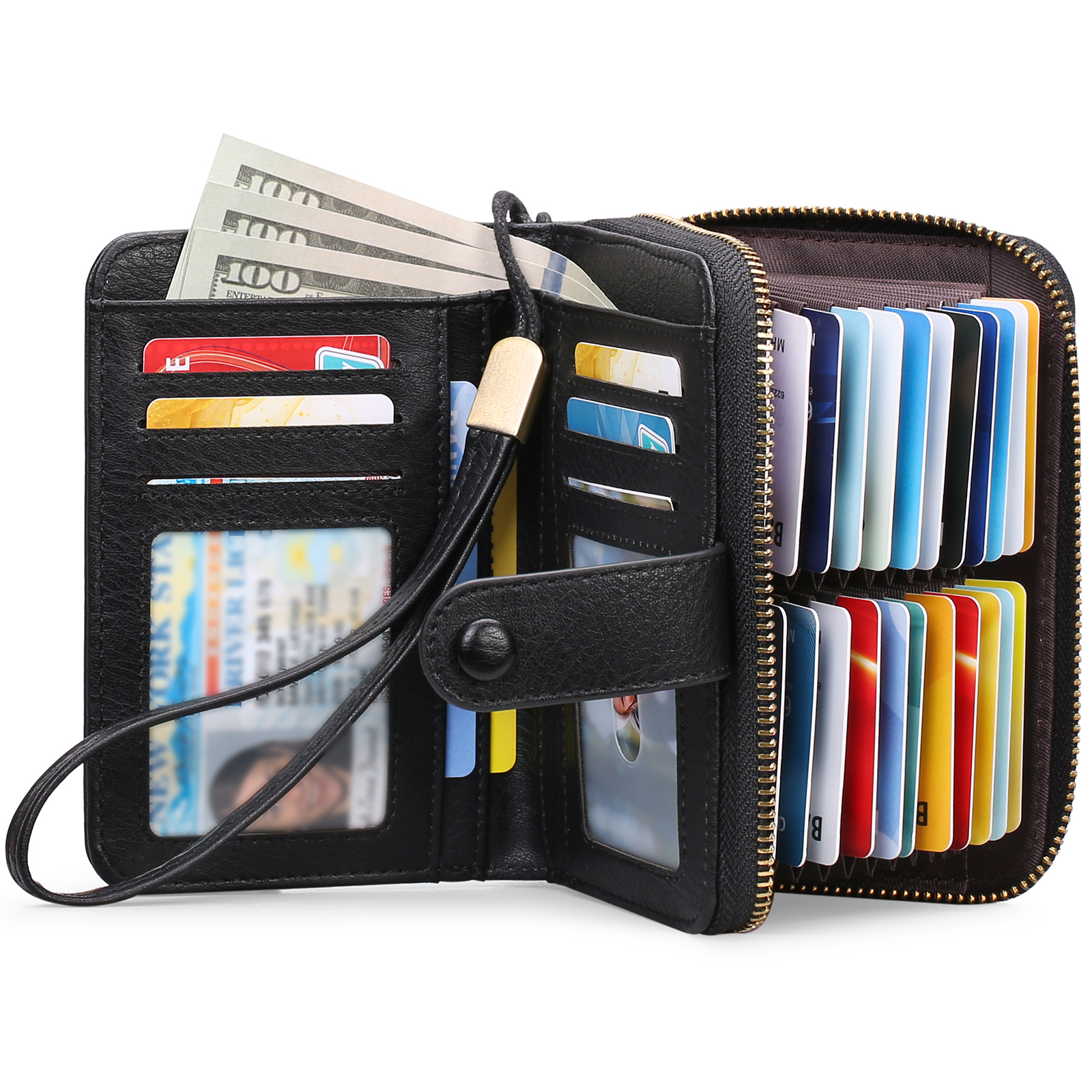 SENDEFN Women's Leather Wristlet Card Wallet, Black photo 4