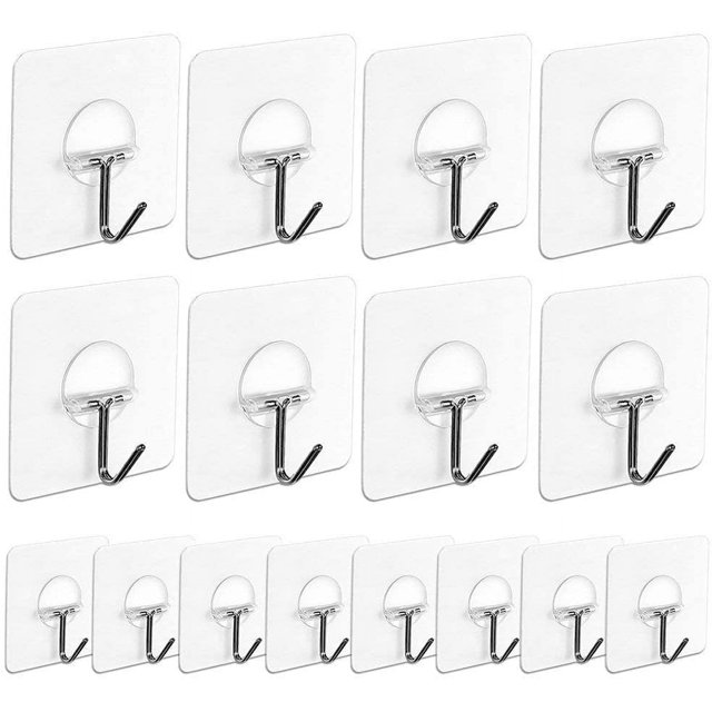 Hooks16, Gancho de Pared para Toallas de Viscosa Transparente Autoadhesivo (7,2 cm x 7,2 cm) para Colgar en la Pared y estantes de Techo de Cocina y baño, 22 Libras/10 kg