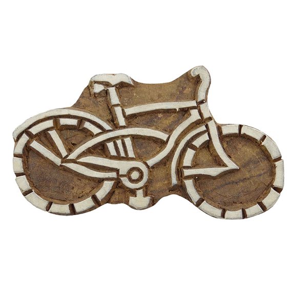 Brown Hand Carved Printing Block Wooden Textile Stamp Bicycle Stamp Block Print
