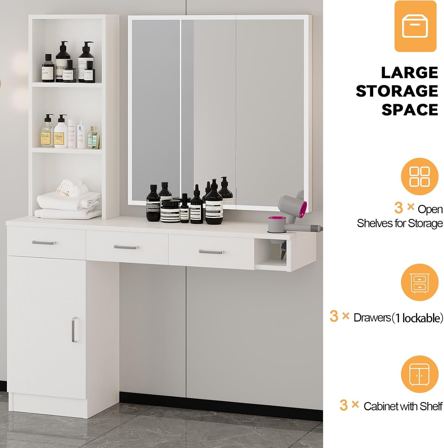 DreamCurship Wall Mount Salon Stations, Barber Station with 3 Hair