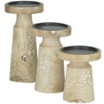 thumbnail image 5 of DecMode 3 Candle Brown Mango Wood Floral Round Carved Pillar Candle Holder, Set of 3, 5 of 7