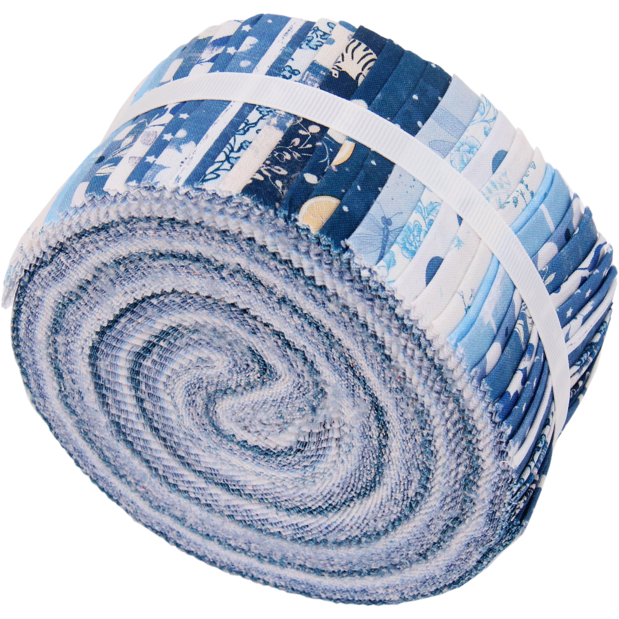 ThreadArt Exclusive Prints Jelly Roll Fabric Strips for Quilting, Crafting, and Sewing, 40 Precut Fabric Strips in Blue Prints, Premium Cotton for Quilts, Crafts, Rugs, Blankets, Clothing and More