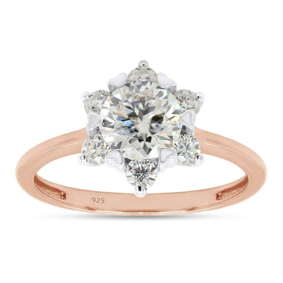 1 1/3 ct. t.w Center 6.5MM Round Cut Lab Created Moissanite Diamond Flower Engagement Rings For Women In 14K Rose Gold Over Sterling Silver (G-H Color, VVS1 Clarity, 1.30 Cttw)-4